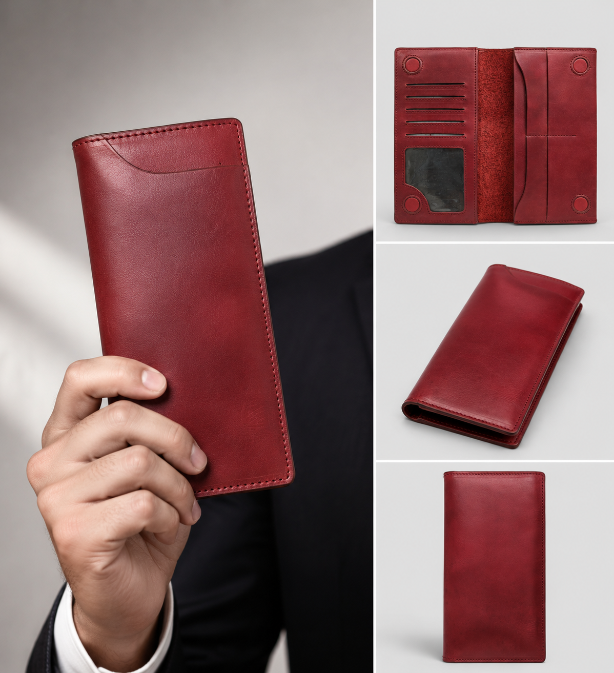 Premium Maroon Genuine Leather Long Wallet – Elegant, Slim & Functional