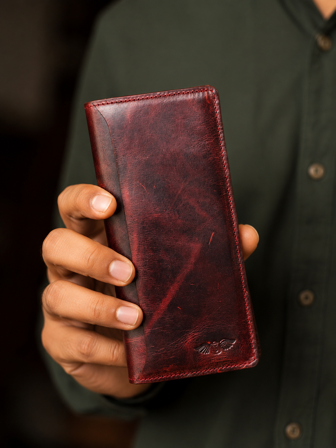 Premium Maroon Genuine Leather Long Wallet – Elegant, Slim & Functional