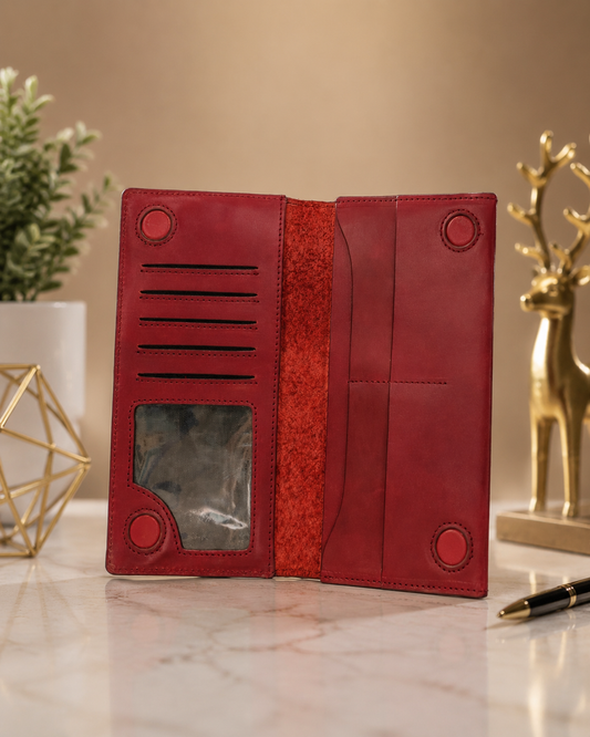 Premium Maroon Genuine Leather Long Wallet – Elegant, Slim & Functional